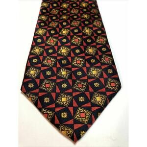 London Barneys New York Red Black Gold Necktie Tie Silk Vintage Professional VTG